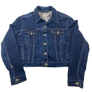 Levis Dry Goods Womens M Dark Wash Denim Trucker Jacket Cropped Vintage